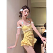 Ruffled One-Piece Swimsuit Figure-Flattering Yellow Monokini