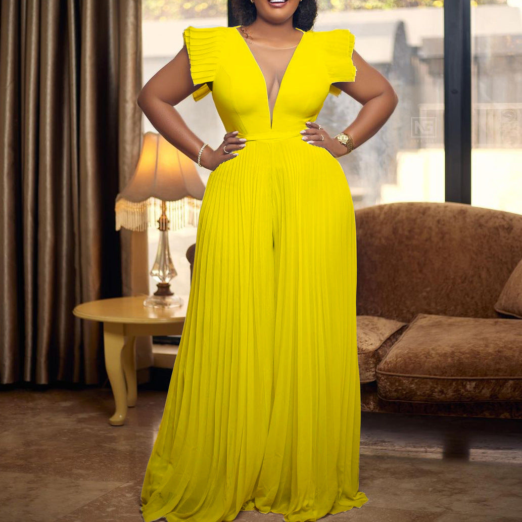 High Waist Wide Leg Jumpsuit - Chic Solid Romper