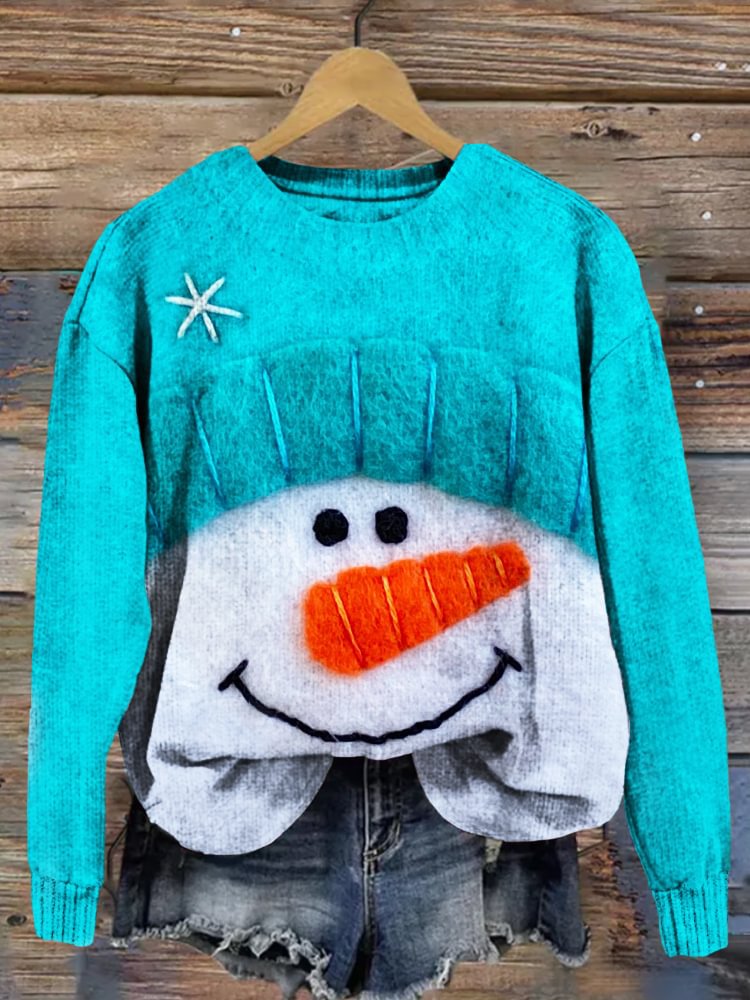 Festive 3D Snowman Print Casual Women's Sweatshirt