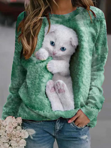 Women's Round Neck Irregular Hem Pullover Sweater