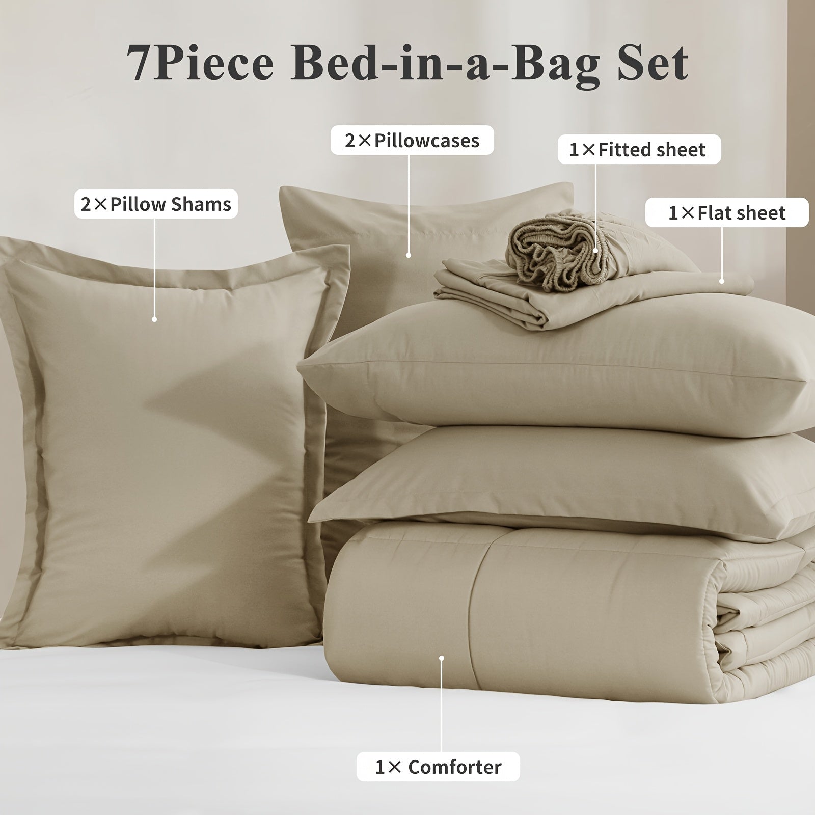 7pcs Ultra-Soft Bed In A Bag, Down Alternative Bedding Sets With All Season Quilted Comforter, Flat Sheet, Fitted Sheet, Pillowcases -Gifts For The Family And Friends