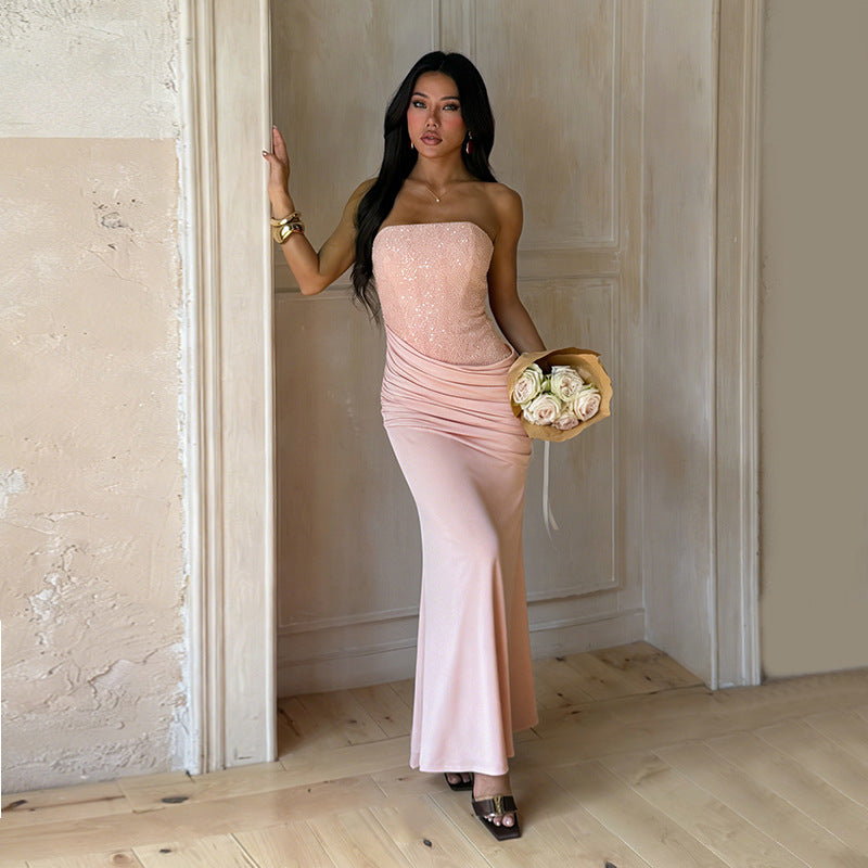 Womens Strapless Textured Evening Gown