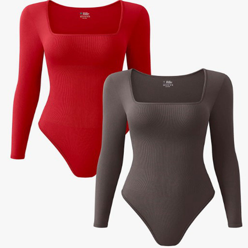 Women's Long Sleeve Square-neck Sexy Siamese Tights