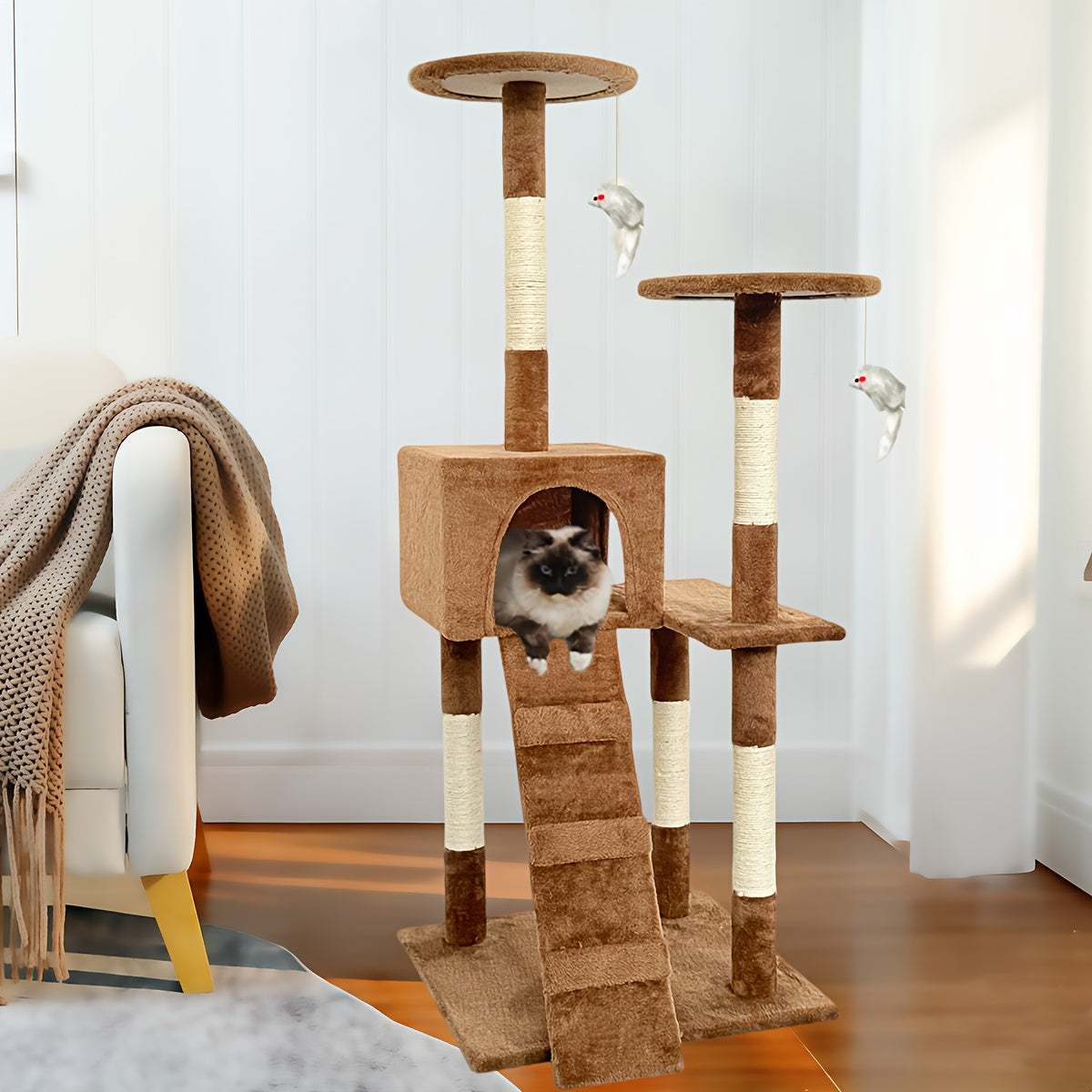 Multi-Level Cat Tree Tower With Plush Perches, Sisal Scratching Posts & Cozy Cave - Sturdy Cat Condo With Hunting Toys, -Tip Base & Easy Assembly For Indoor Cats/Kittens - 2-Story Cat Furniture Wit...