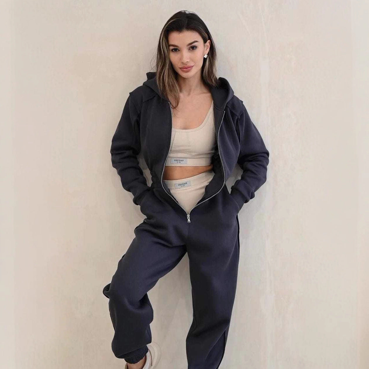 Women's Sporty Casual Long Sleeve Hooded Jumpsuit