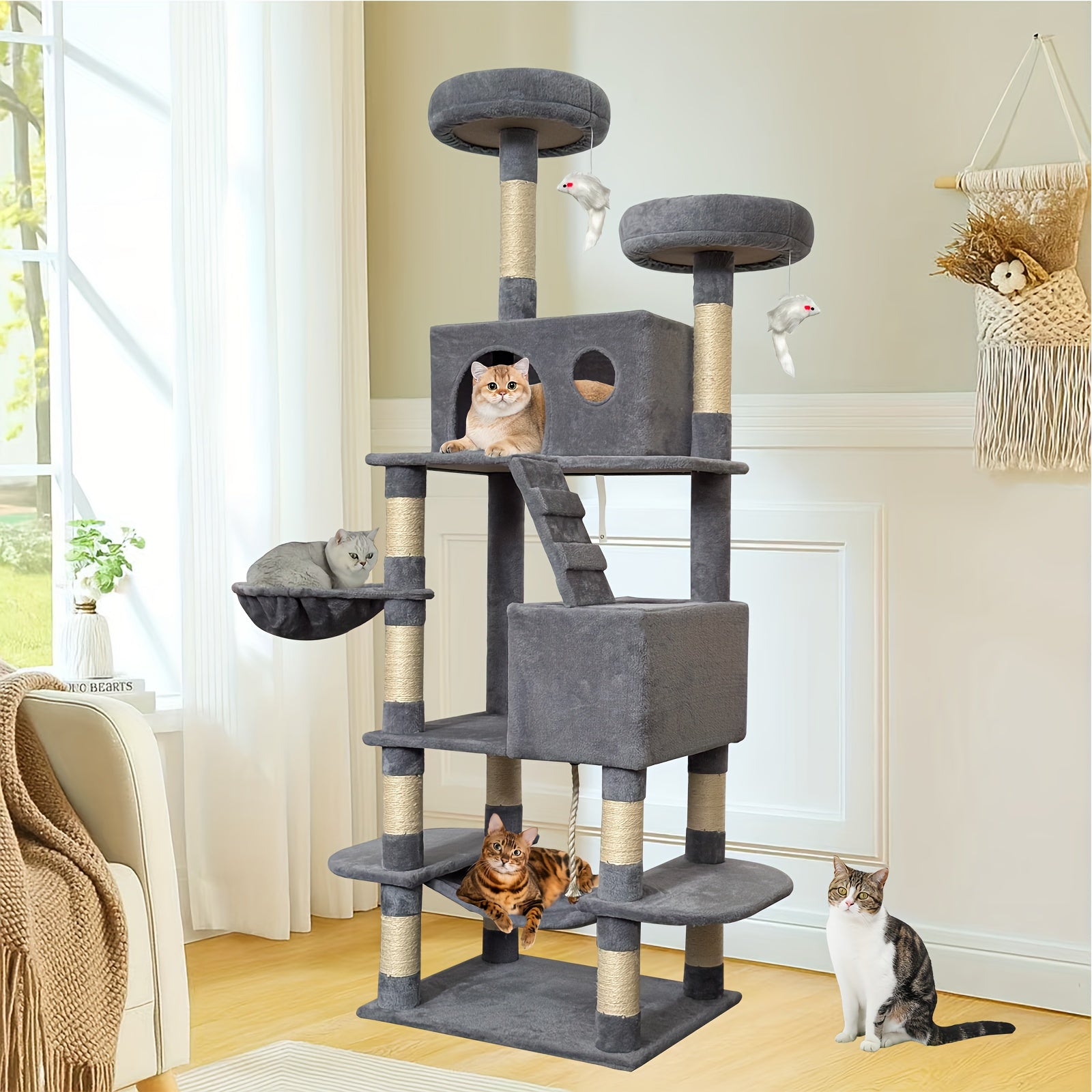 Multi-Level Cat Tree Tower With Plush Perches, Sisal Scratching Posts & Cozy Cave - Sturdy Cat Condo With Hunting Toys, -Tip Base & Easy Assembly For Indoor Cats/Kittens - 2-Story Cat Furniture Wit...
