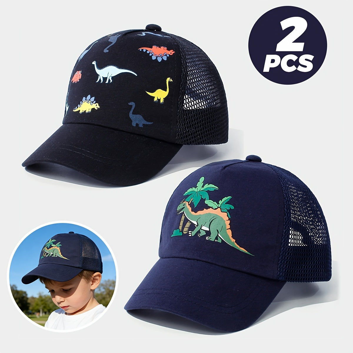 Dinosaur Print Mesh Baseball Cap Set for Spring and Summer