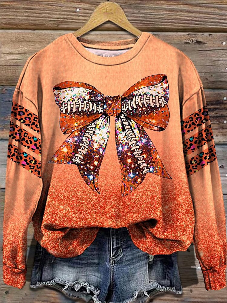 Personalized Women's Sweater Pumpkin Bow Printed Round Neck