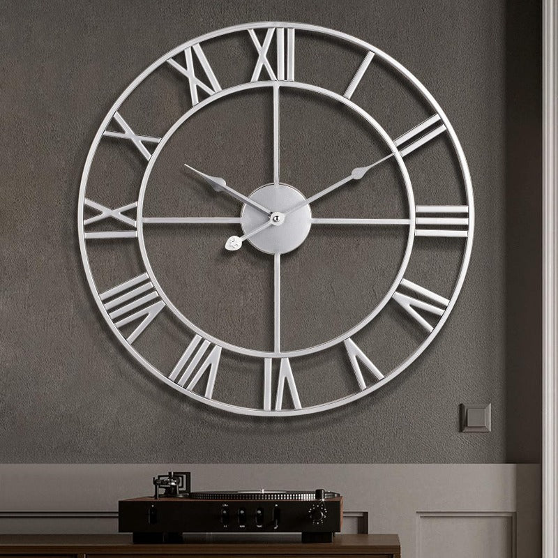 Large Wall Clock Silent NonTicking Roman Numerals Vintage Battery Operated 24 inch18inch 16inch Farmhouse Wall Clock for Living Room Bedroom Kitchen Cafe DecorSilver 40cm,  Farmhouse Style, Classic Design, Elegant Clock, Batteryoperated Clock