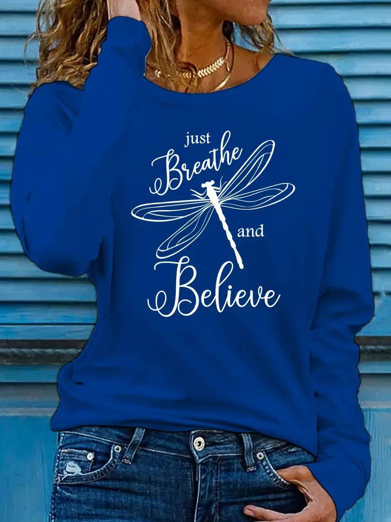 Women's Dragonfly Print Casual Long Sleeve Pullover Sweatshirt