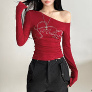 Trendy Off-Shoulder Slash Neck Letter T-Shirt