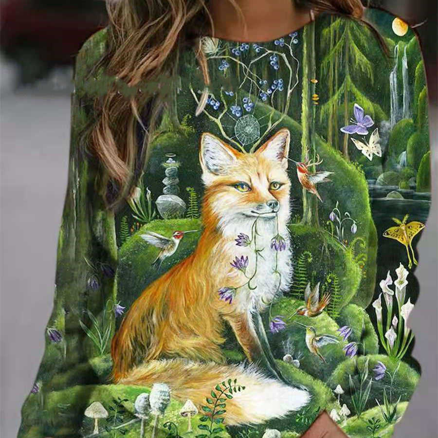 Women's Cute Cat Print Long Sleeve Round Neck Jumper