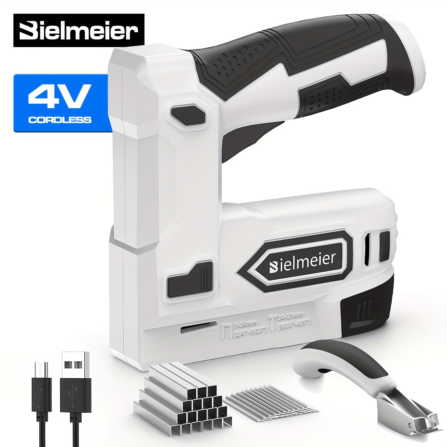 Bielmeier 2-in-1 Cordless Nail Gun 20V/4V, No Compressor, No Cord, Lightweight Design for Carpentry & Upholstery, with LED Work Light, Safety Striker Guard, Adjustable Depth, Battery & Charger...