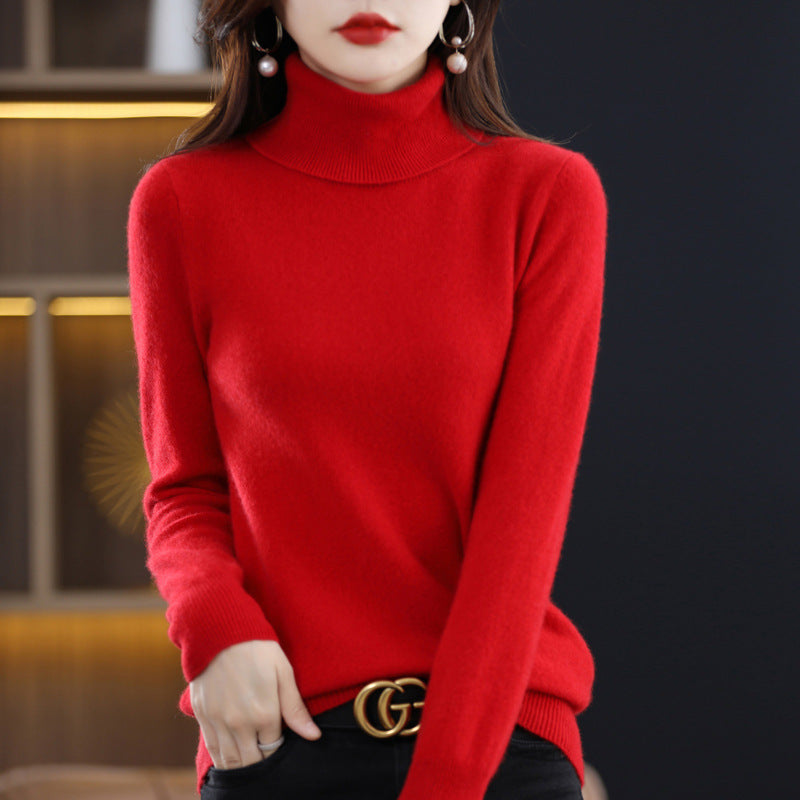 Womens High-neck Wool Sweater a Loose Versatile Knit Perfect for the Office
