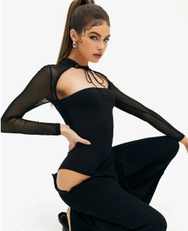 Women's Long Sleeve Mesh See-Through Jumpsuit