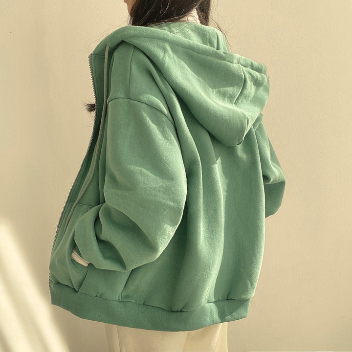 Plush Lined Zip-Up Hooded Sweatshirt Jacket