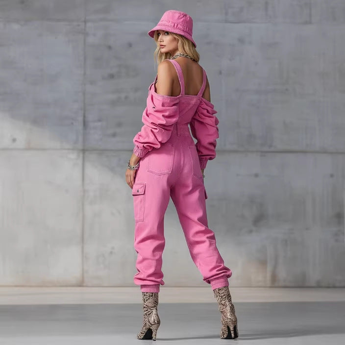 Slim-fit Denim Jumpsuit With Patchwork Design