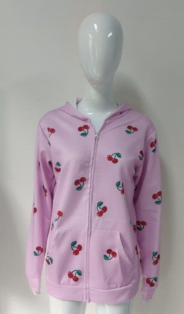 Cute Cherry Print Knit Cardigan Sweater Coat