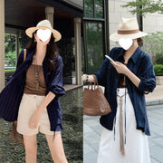 Textured Lapel Button-down Long-sleeve Shirt
