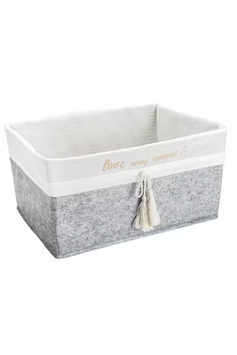 Gray Felt Storage Basket with Removable Liner | Rectangular Mini Organizer