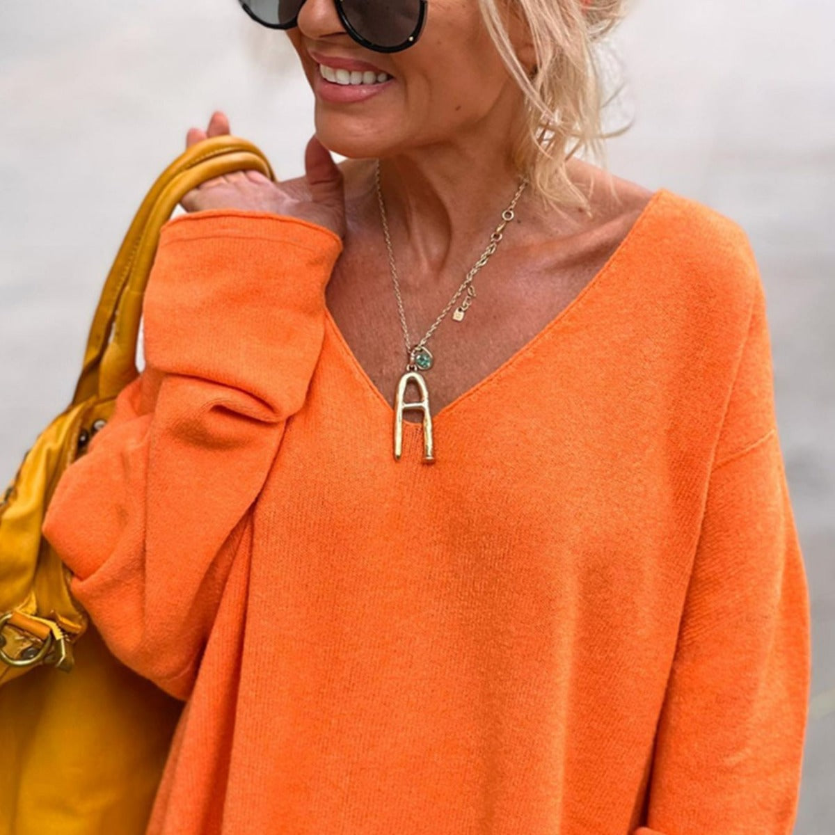 V-Neck Long Sleeve Loose Casual Top for Women