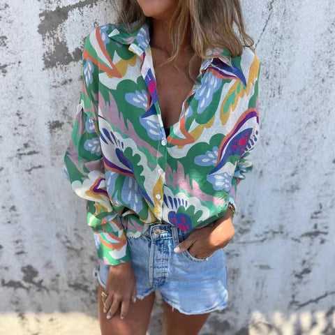 Floral-print Casual Loose-fit Shirt Womens T-shirt