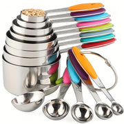 5pcs Set of Stainless Steel Measuring Cups and Measuring Spoon Suit with Silicone Handle-Perfect for Cooking and Baking