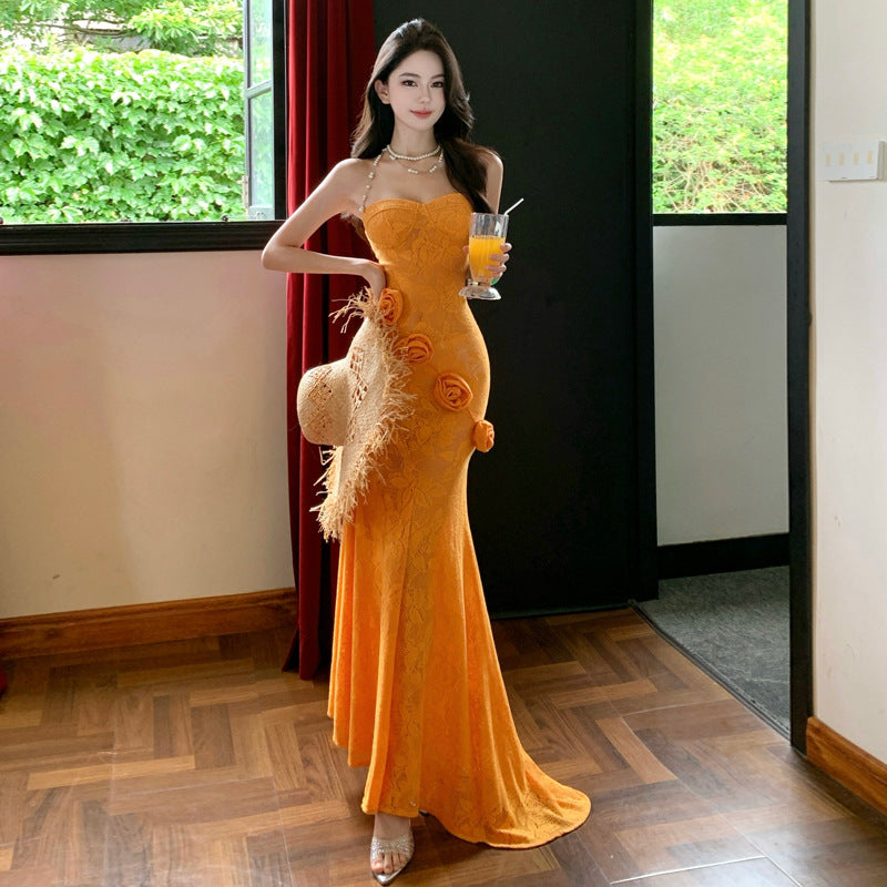 Women's Three-dimensional Floral Strapless Dress