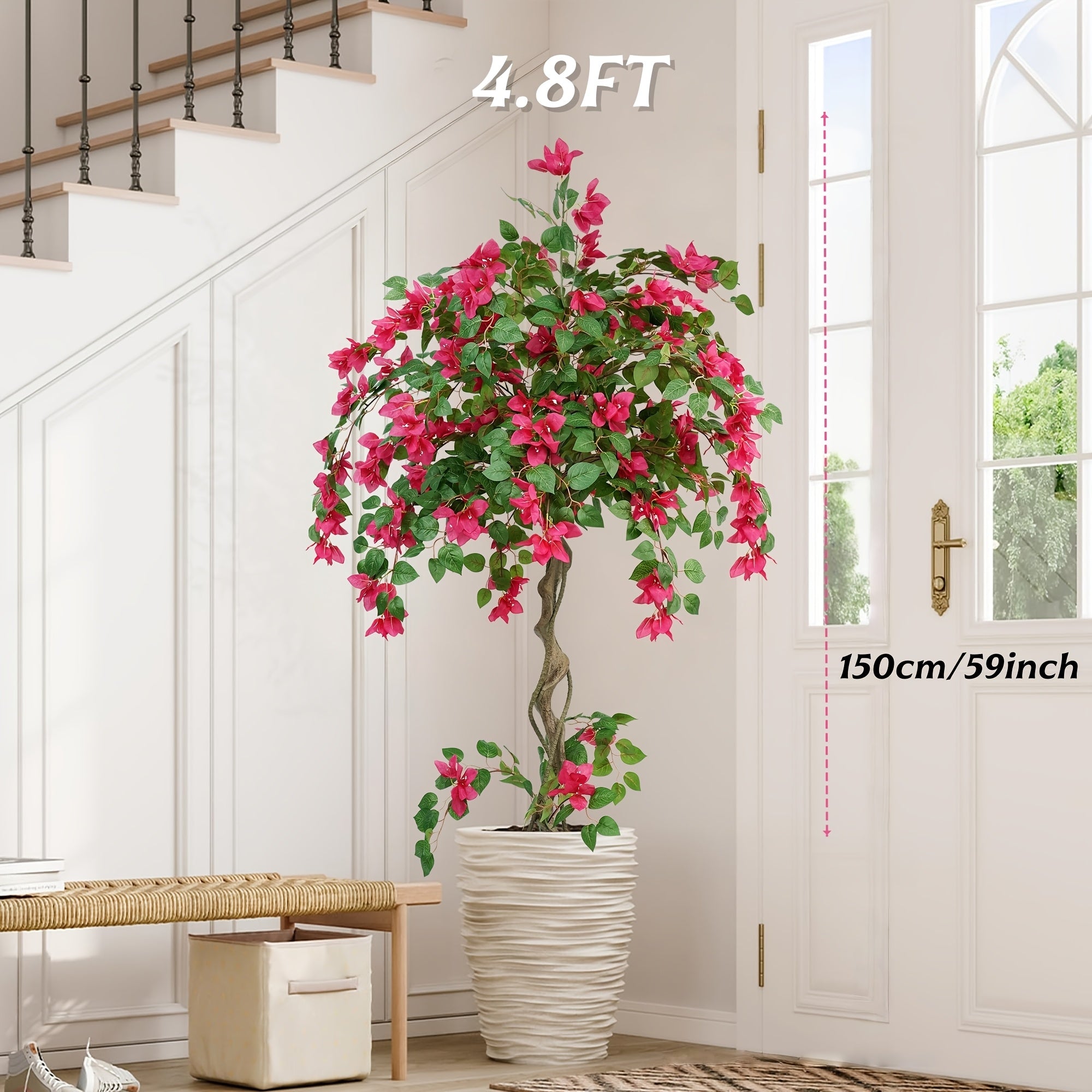 Artificial bougainvillea tree with twisted trunk and vibrant pink blooms