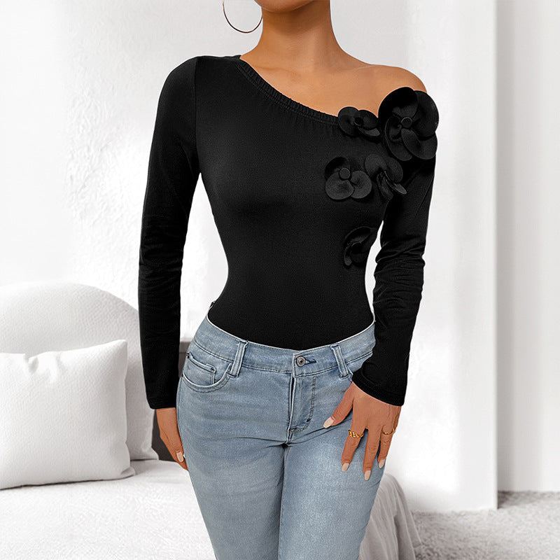 One-Shoulder Long-Sleeve Tight Jumpsuit