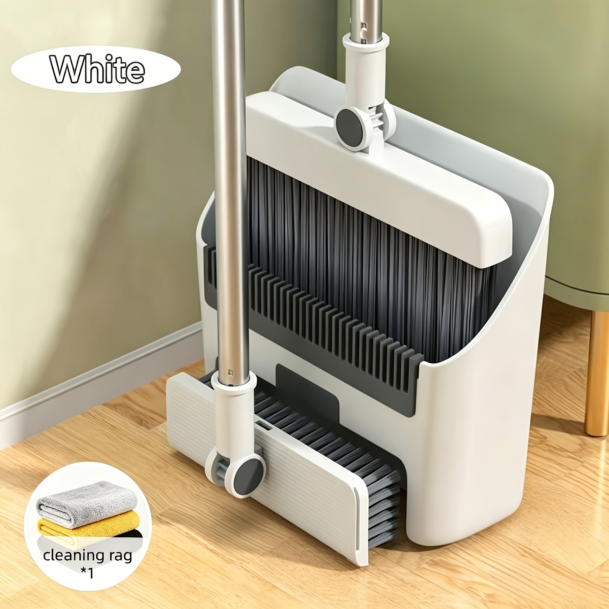 3-in-1 Upright Broom and Dustpan Combo with Long Handle and Garbage Bag Holder