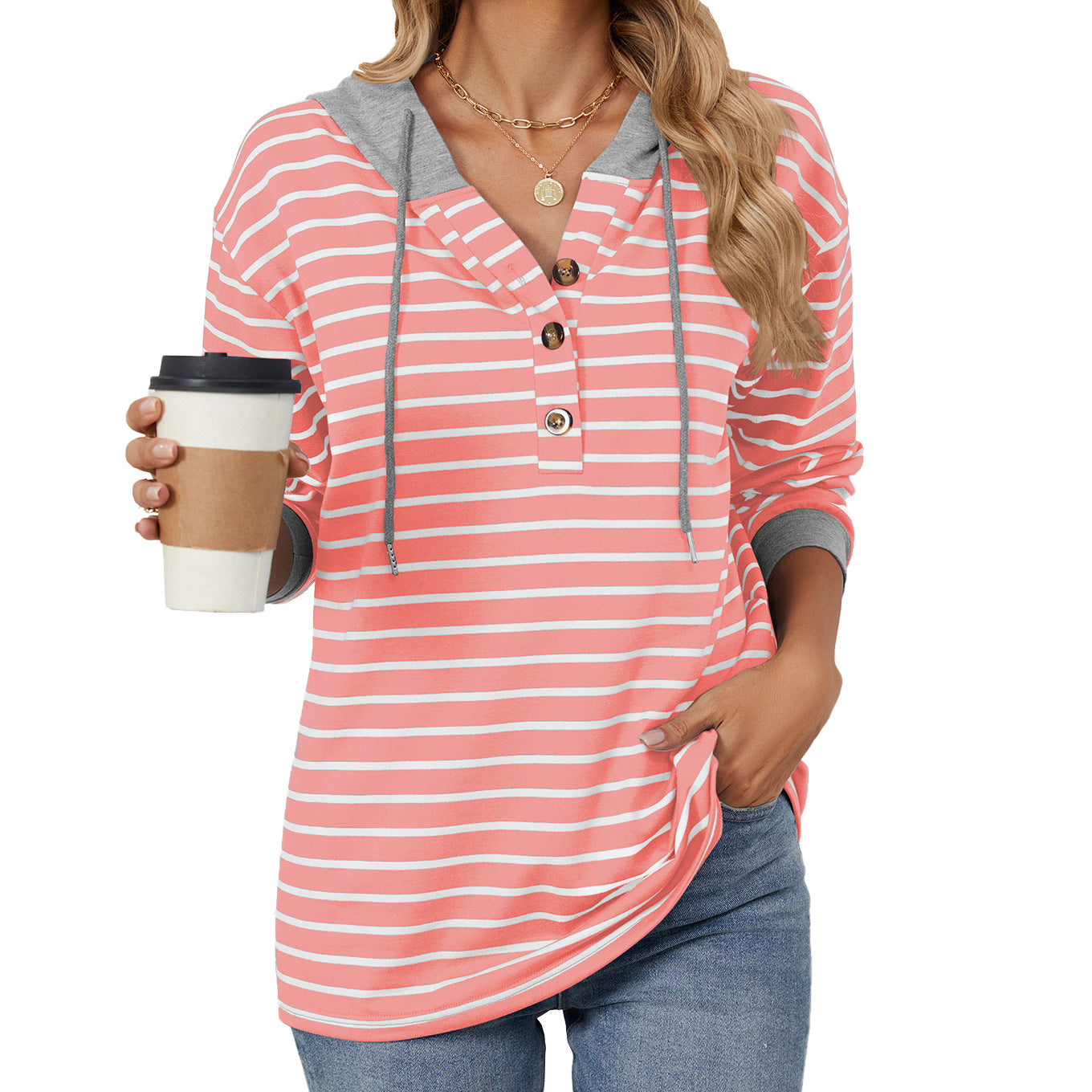 Women's Color Block Striped Hooded Loose Sweatshirt