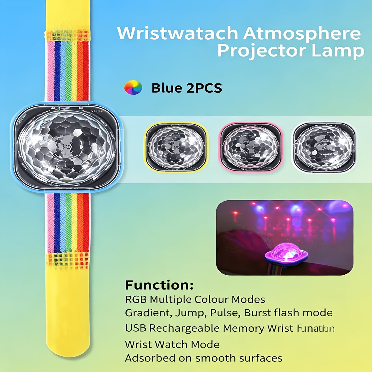Wrist‑Wearable Projection Lamp – Adjustable Multicolor Starry Ambient Light, Handheld Portable