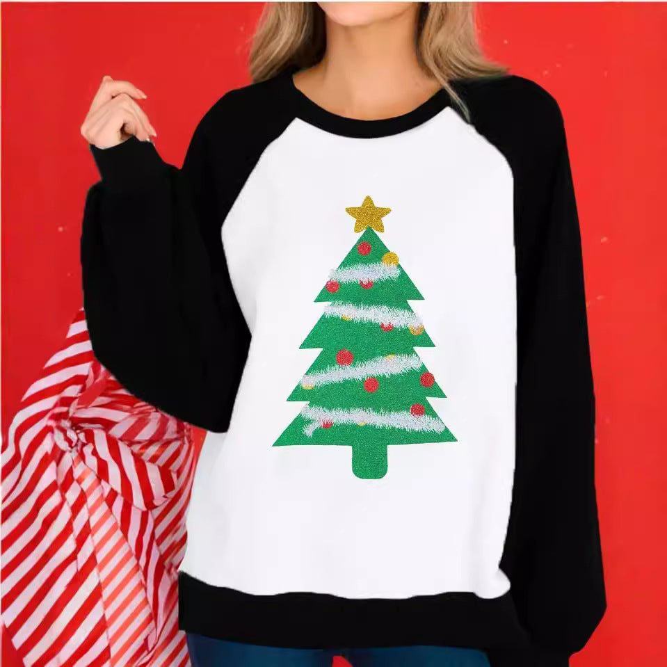 Festive Christmas Digital Print Raglan Sleeve Women's Sweater