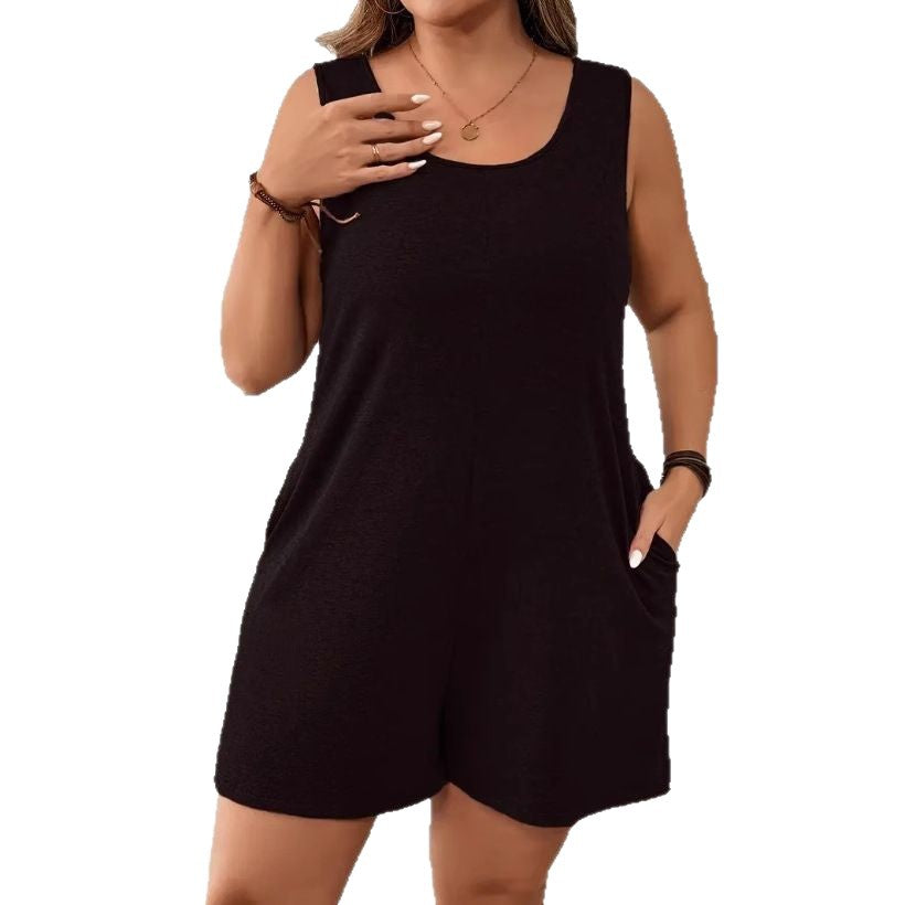 Plus Size Sleeveless Pocket Romper Casual Jumpsuit