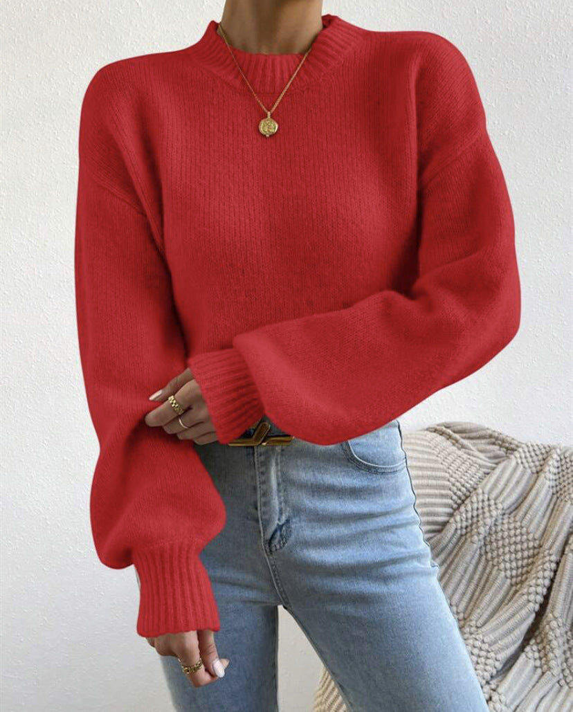 Pure Color Half Collar Leisure Pullover Sweater Women's Long-sleeved Sweater
