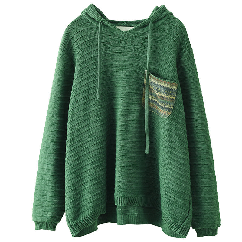Casual Cotton Knitted Patch Hoodie for Women