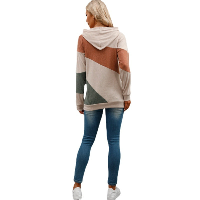 New Ins Personality Contrast Panel Loose Hooded Sweatshirt