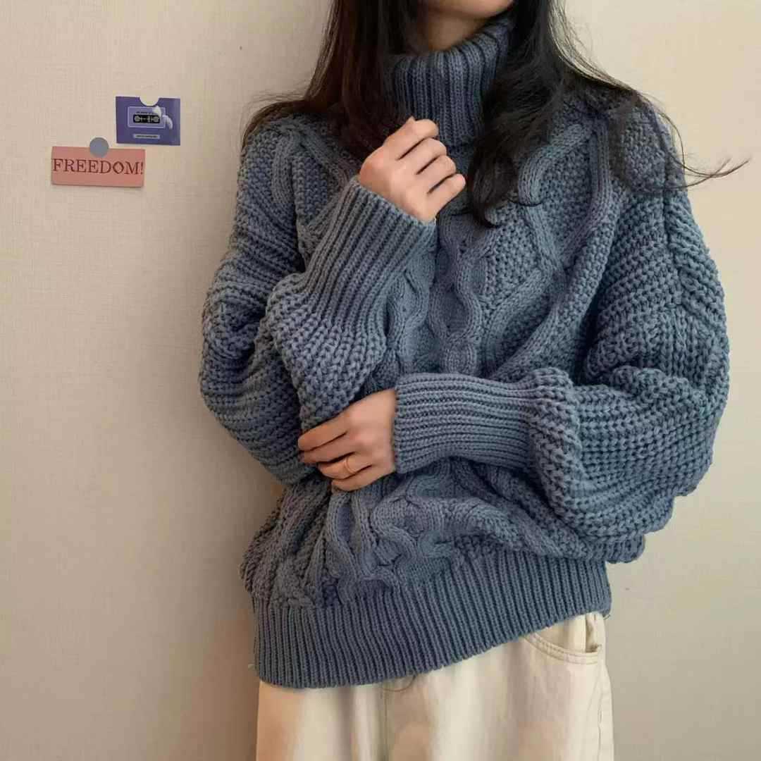 Retro Autumn and Winter Turtleneck Sweater Twisted Short Long-sleeved Sweater Top