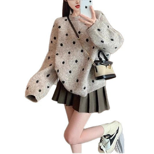 Solid Color Polka Dot Pullover Women's Sweater