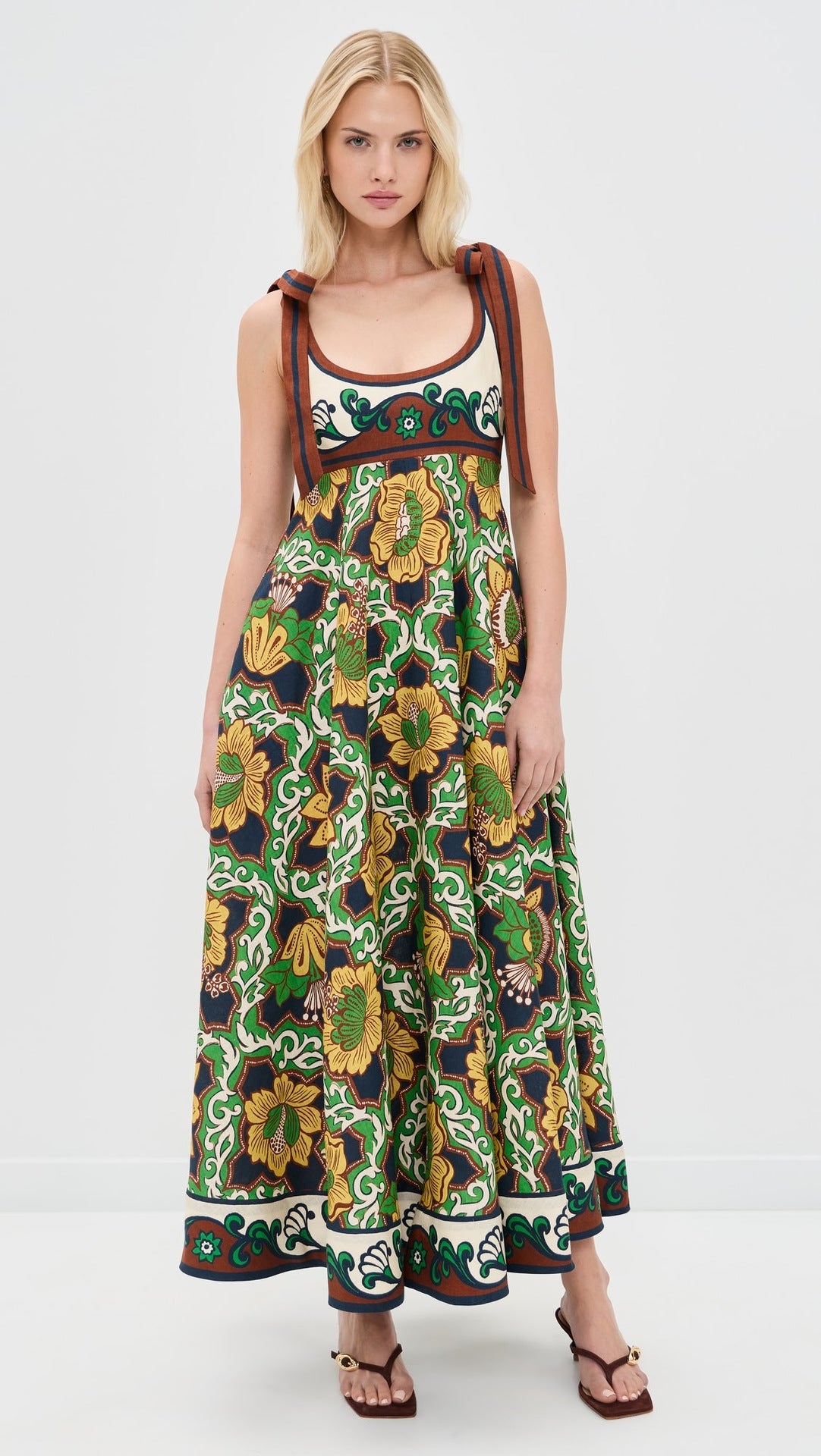 Printed Elegant Versatile Lace-up Linen Dress