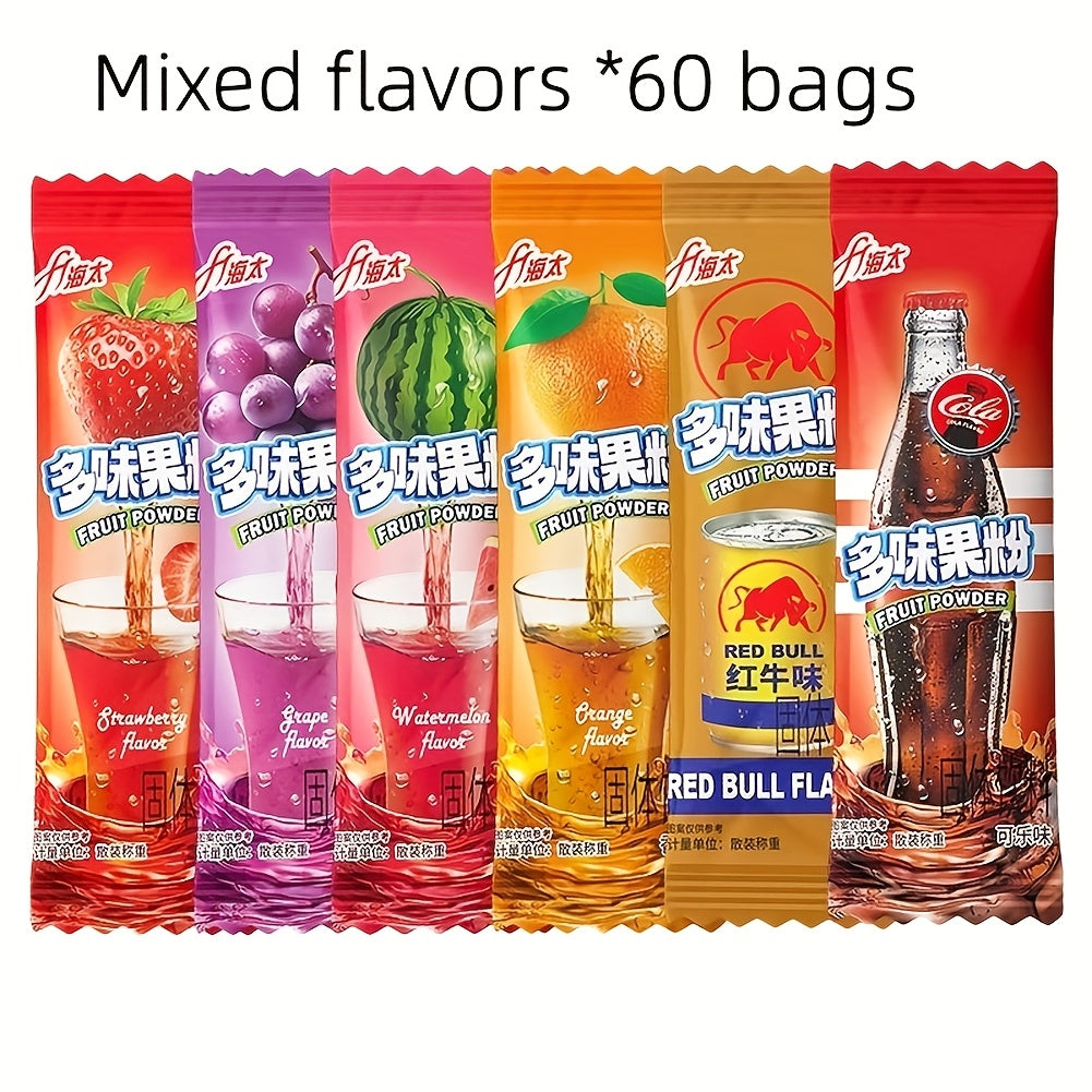 60 Single-Serve Instant Fruit Powder Drink Mix Pack, Multi-Flavor Variety Beverage Sachets