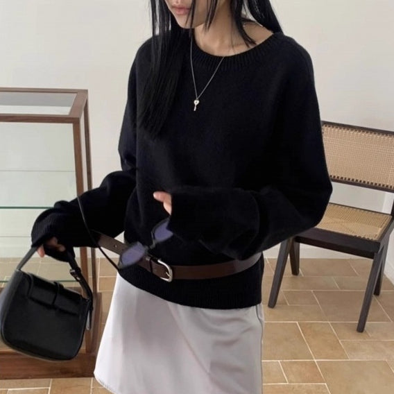 Scheming Hollow Backless Loose Round Neck Knitted Knitting Shirt