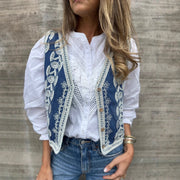 Embroidered Denim Vest Waistcoat – Slim Fit Casual Top