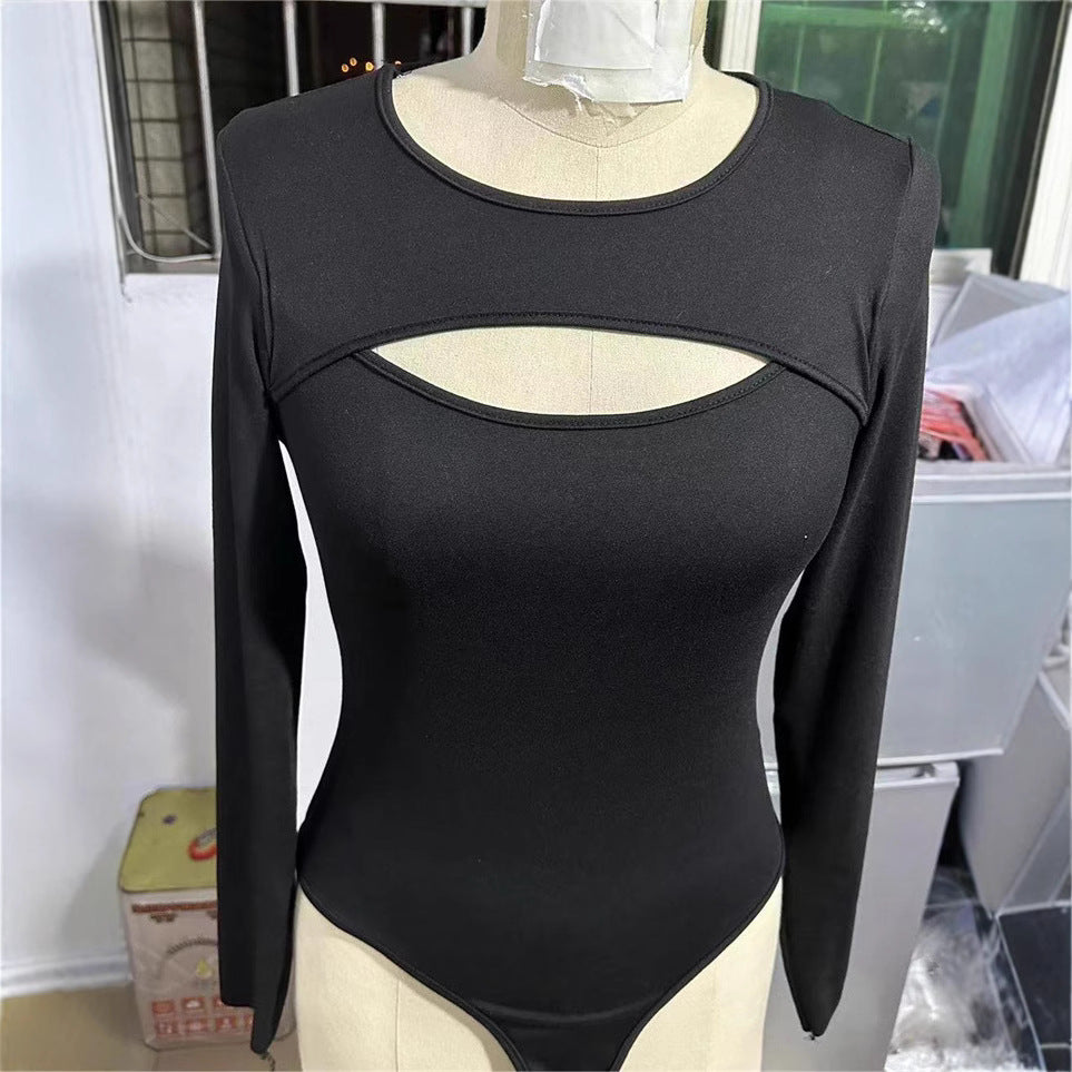 Elegant Long-Sleeve Hollow-Out Jumpsuit Set