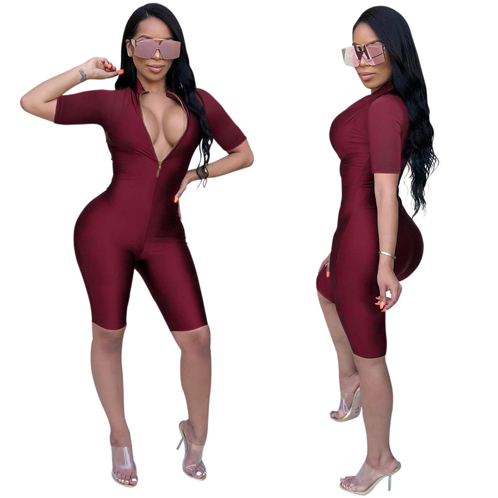 Women's Sexy Deep V Reversible Jumpsuit Shorts