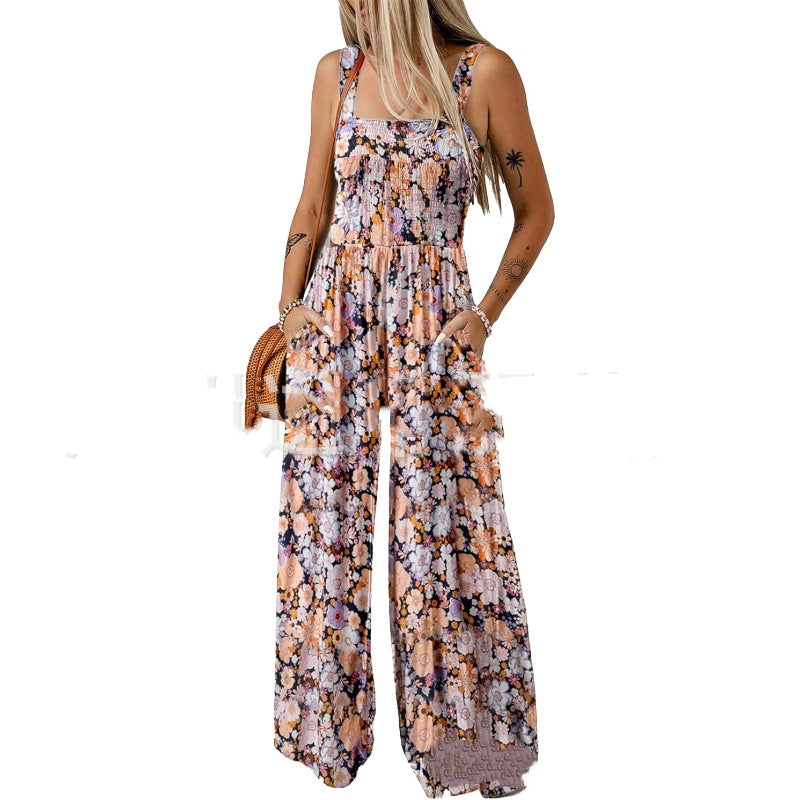 Women's Strappy Loose Printed Jumpsuit
