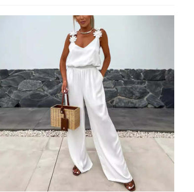 Casual Loose Women's Wear New Suspender Sleeveless Pocket Jumpsuit