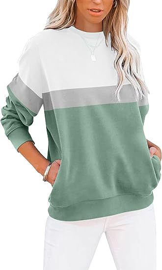 Women's Color-Block Long Sleeve Casual Sports Pullover Sweater