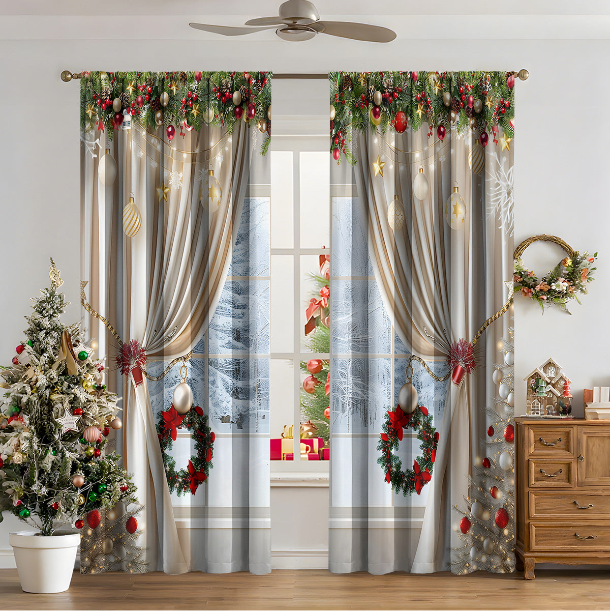 3d Digital Printed Christmas Curtains